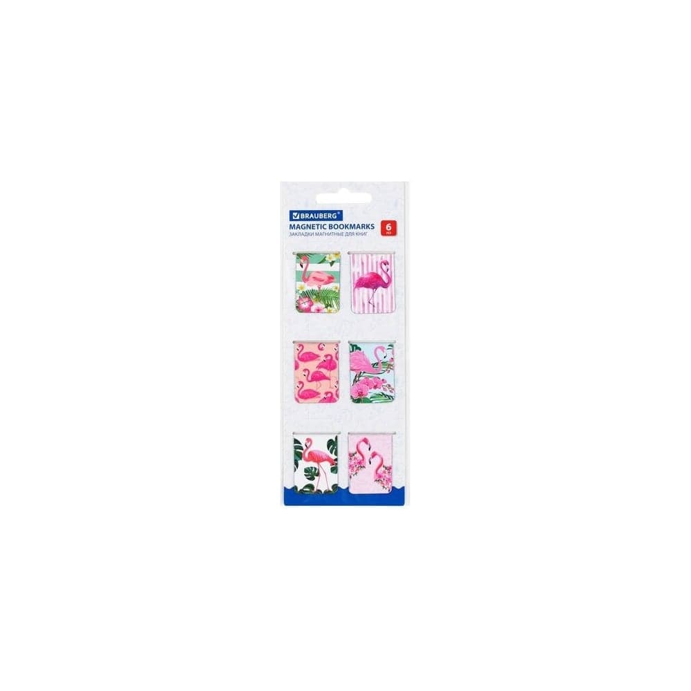 Магнитные закладки для книг BRAUBERG Flamingo набор 6 шт, 35x25 мм 113165