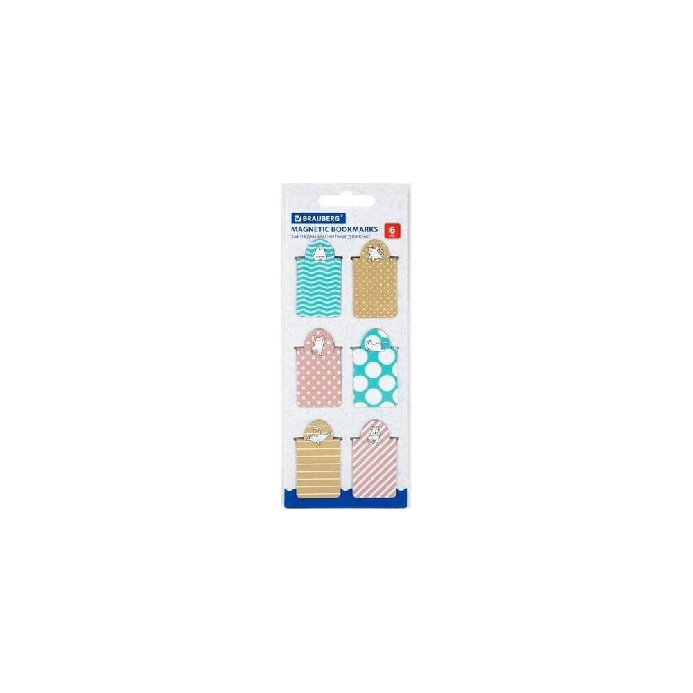 Магнитные закладки для книг BRAUBERG Cat Yoga c высечкой, набор 6 шт, 35x25 мм 113162