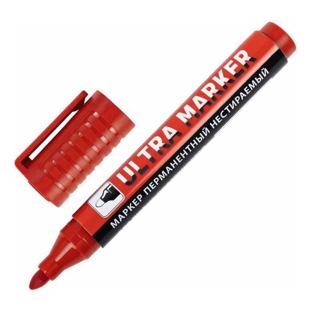 Перманентный маркер BRAUBERG ULTRA MARKER красный, 3.5 мм, с клипом 152205