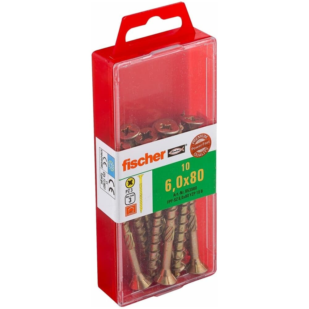 Шуруп для дерева Fischer fpf-sz 6,0x80 yzp, жёлт. цинк, 10 шт. 653980