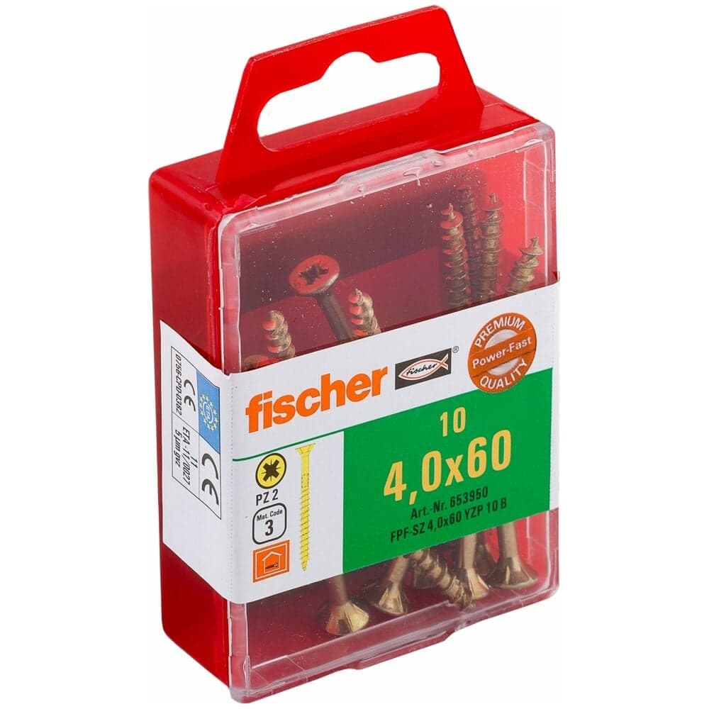 Шуруп для дерева Fischer fpf-sz 4,0x60 yzp, жёлт. цинк, 10 шт. 653950