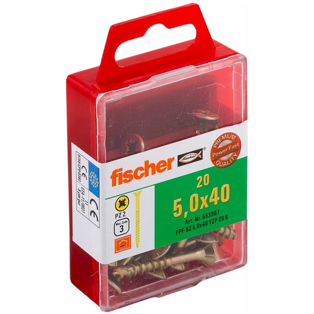 Шуруп для дерева Fischer fpf-sz 5,0x40 yzp, жёлт. цинк, 20 шт. 653967