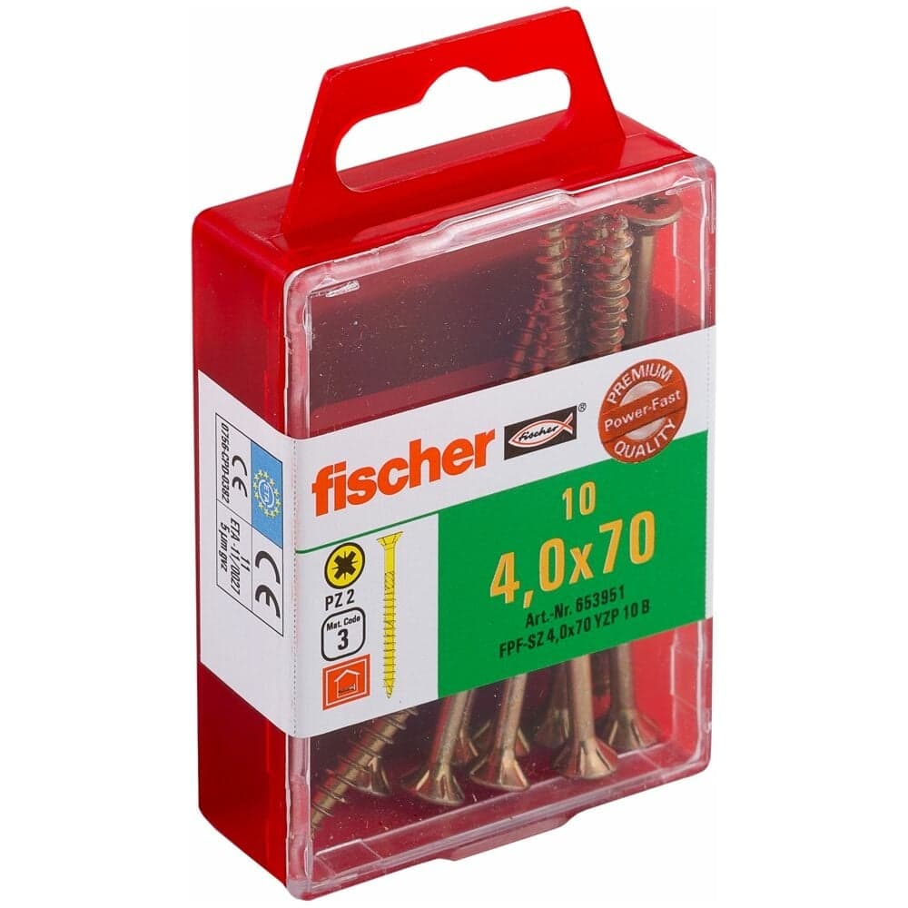 Шуруп для дерева Fischer fpf-sz 4,0x70 yzp, жёлт. цинк, 10 шт. 653951