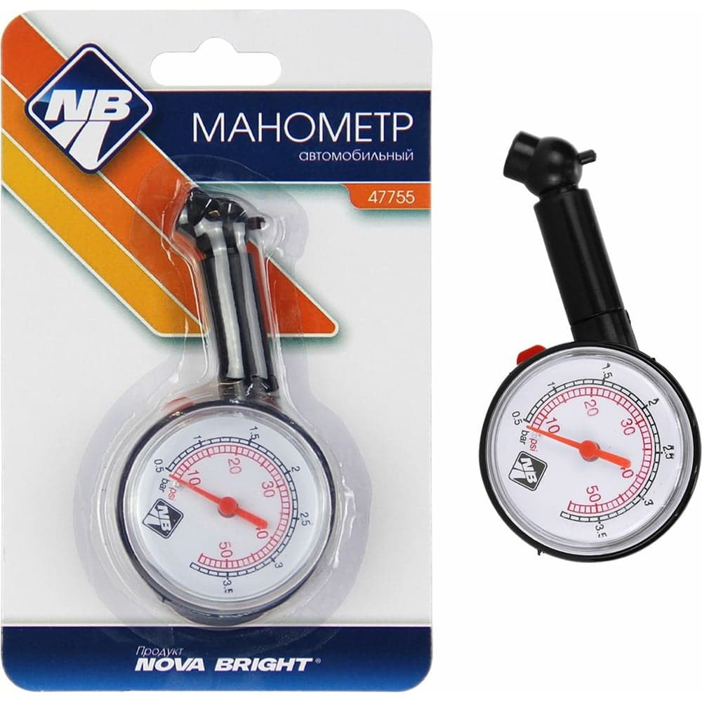Шинный манометр Nova Bright до 3.5 атм, в блистере 47755