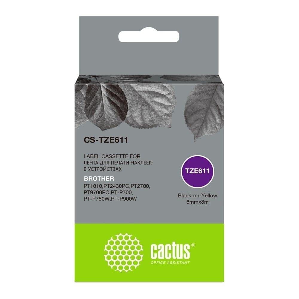 Ленточный картридж CACTUS CS-TZE611 TZe-611 черный, для Brother 1010/1280/1280VP/2700VP 1449584