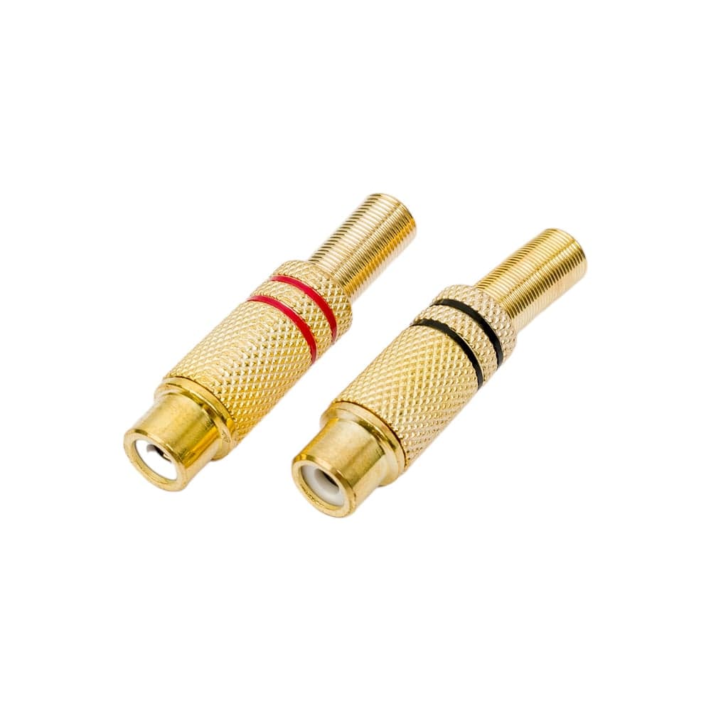 Разъем RCA гнездо Pro Legend металл на кабель, пайка, красный и черный 2 полосы, Gold PL2159