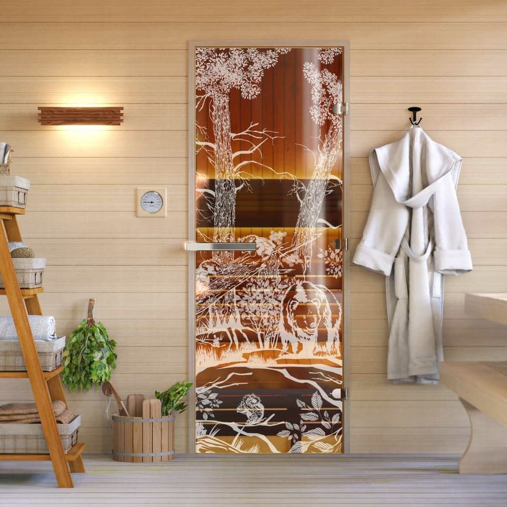 Дверь для бани DoorWood Мишка в лесу бронза, 1800x700 мм УТ-00014694