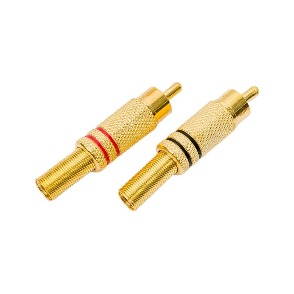 Разъем RCA штекер Pro Legend металл на кабель, пайка, красный и черный 2 полосы, Gold PL2157