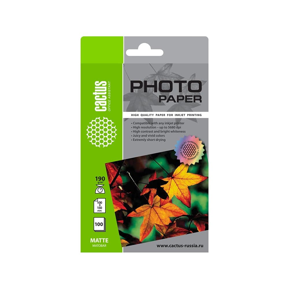Фотобумага для струйной печати Cactus 10x15, 190г/м2, 100 листов, белая, матовая CS-MA6190100 805857