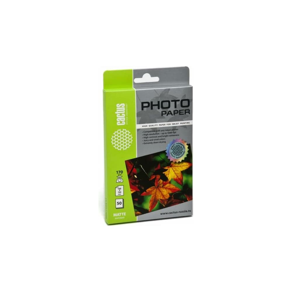 Фотобумага для струйной печати Cactus 10x15, 170г/м2, 50 листов, белая, матовая CS-MA617050 256681