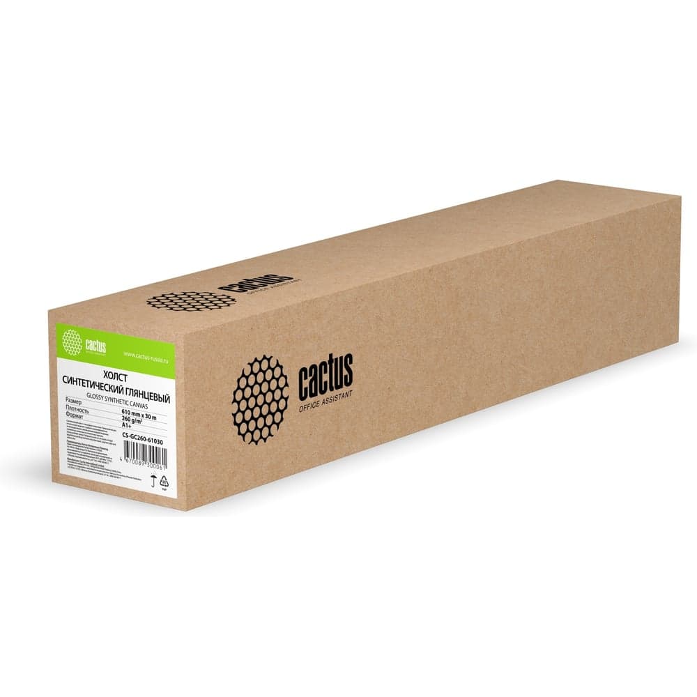 Холст для струйной печати Cactus 24" А1 610 мм, 30 м, 260г/м2, белый, глянцевый, синтетика втулка 50.8 мм (2") CS-GC260-61030 1437119