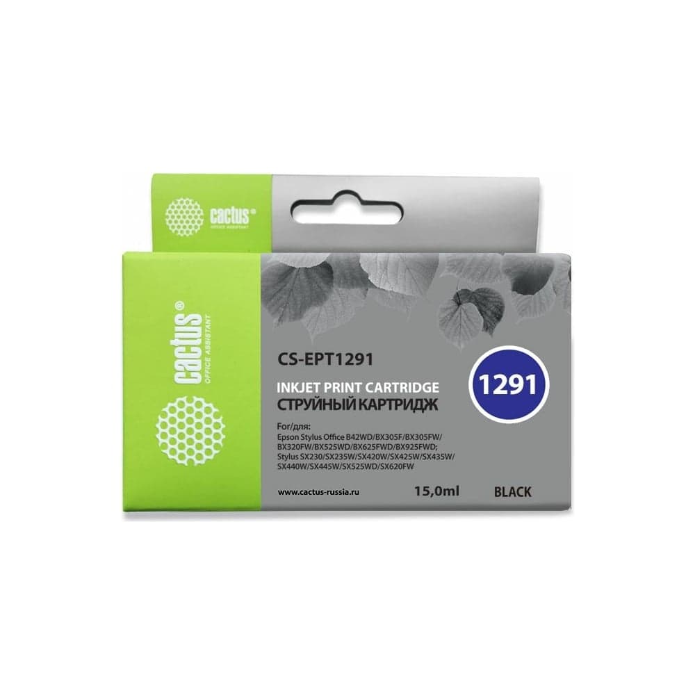 Струйный картридж для epson stylus office b42/bx305/bx305f/bx3 Cactus t1291 черный 15 мл CS-EPT1291 727384