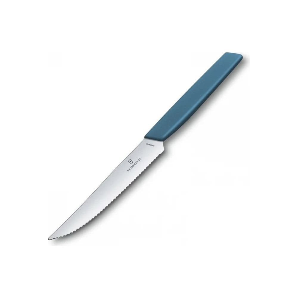 Нож для стейка и пиццы Victorinox Swiss Modern лезвие 12 см с волнистой кромкой, васильково-синий 6.9006.12W2