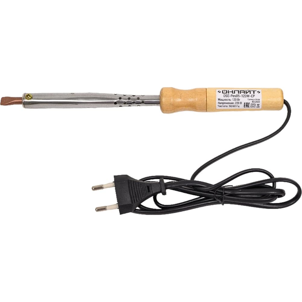 Паяльник ОНЛАЙТ 90 199 ose-pes05-120w-cp (дерево, клин прямой) 90199