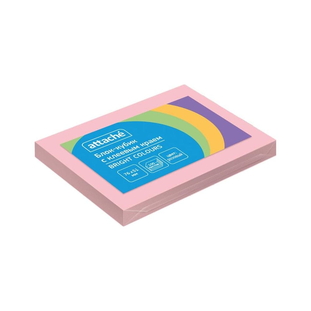 Стикеры Attache Bright colours 76x51 мм пастельные розовые 1 блок, 100 листов 1495399