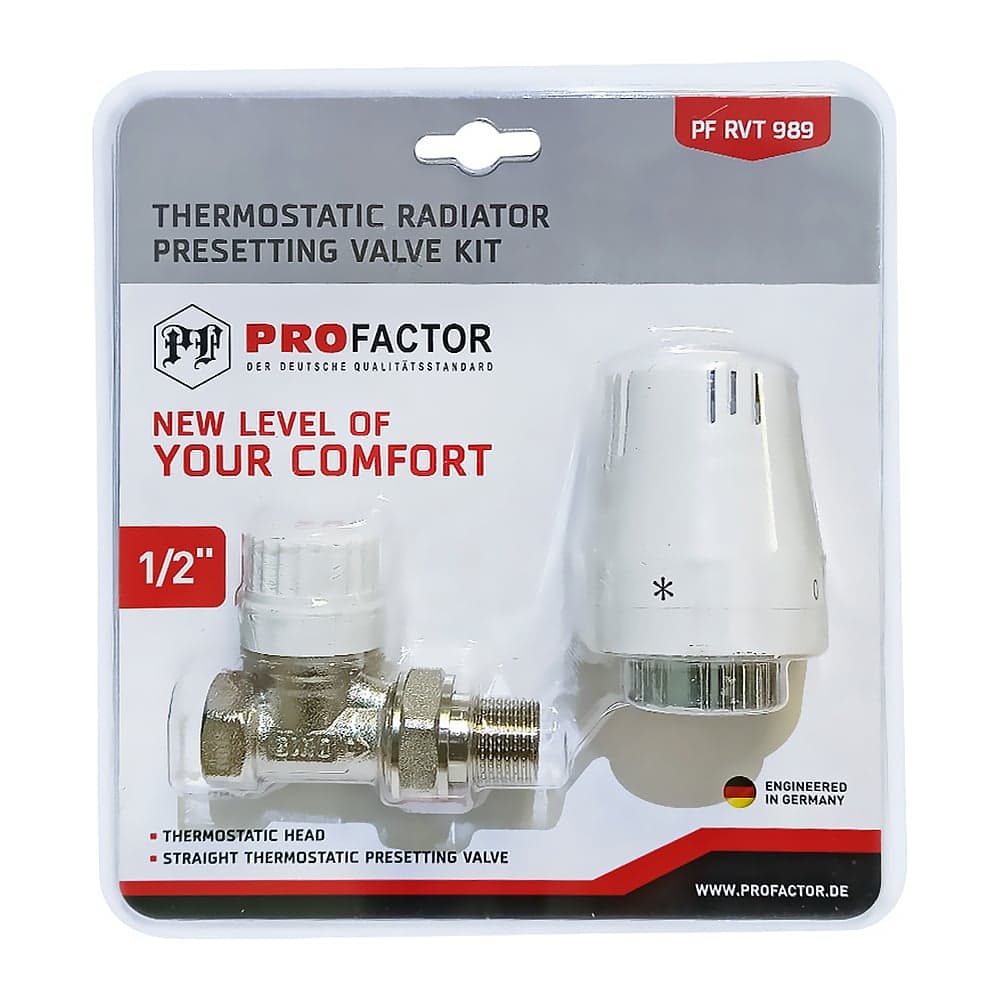 Комплект радиатора PROFACTOR термостатический, прямой, с преднастройкой, 1/2 PF RVT 989