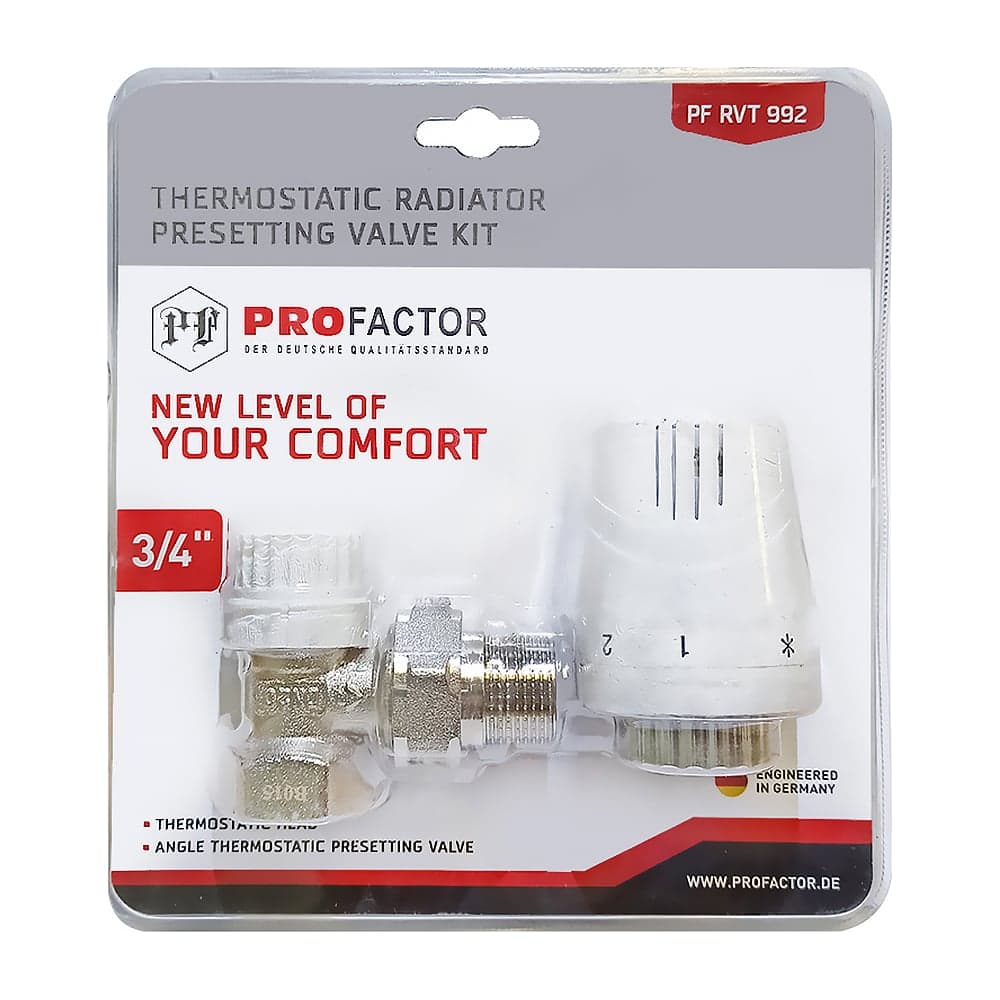 Комплект радиатора PROFACTOR термостатический, угловой, с преднастройкой, 3/4 PF RVT 992