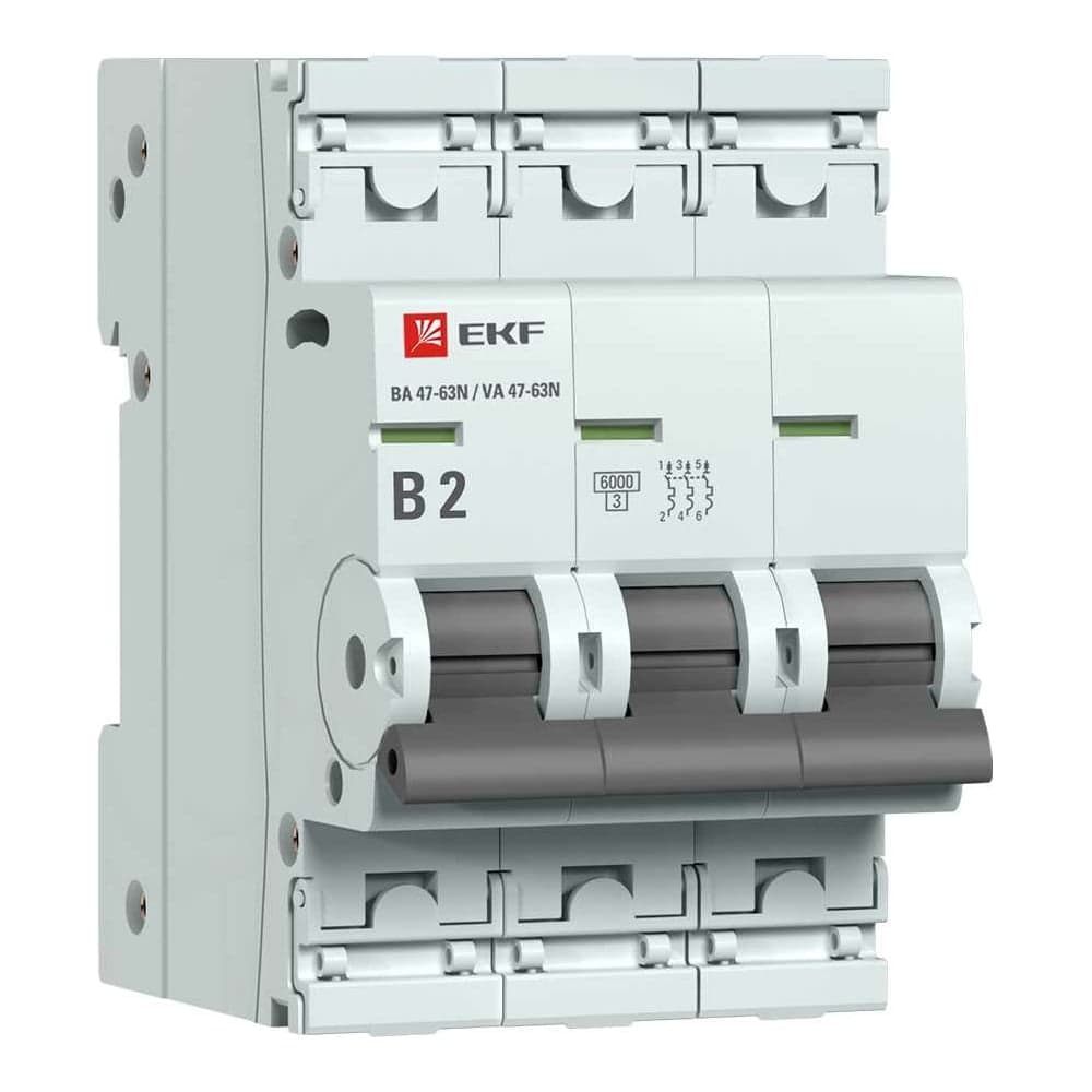 Автоматический выключатель EKF 3P 2А (B) 6кА ВА 47-63N PROxima M636302B