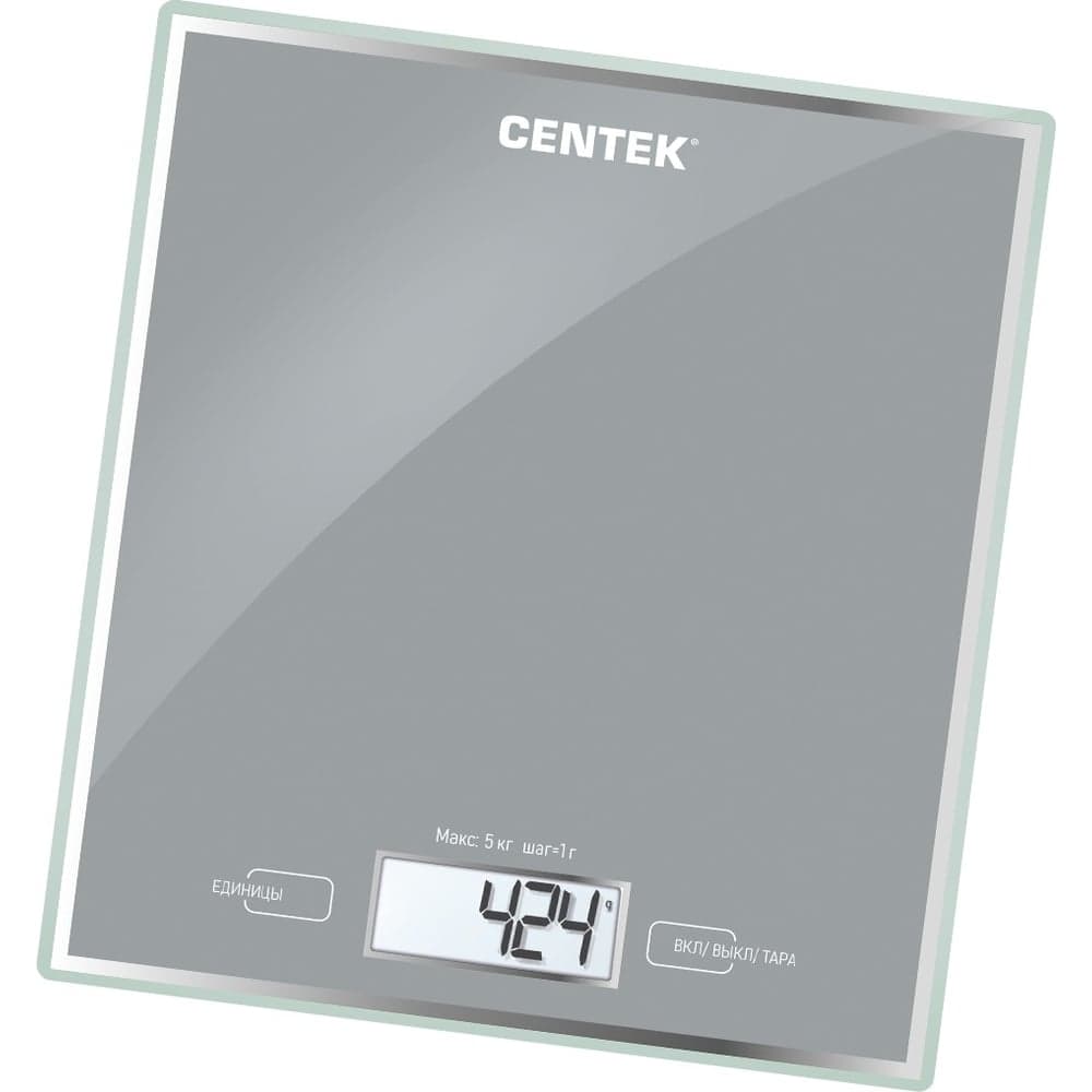 Кухонные весы Centek CT-2462 серебристый, электронные, стеклянные, LCD, 190x200 мм, max 5 кг, шаг 1 г CT-2462 Silver