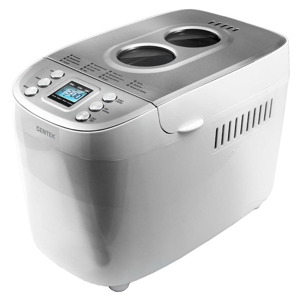 Хлебопечка Centek (бел./сталь) большой объем 1500 г, 860 Вт, 15 программ, таймер, LCD, окошко CT-1415