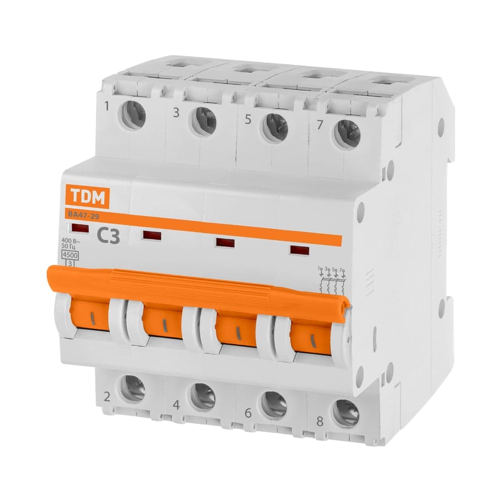 Автоматический выключатель TDM ELECTRIC ВА47-29 4Р 3А 4.5кА х-ка С SQ0206-0118
