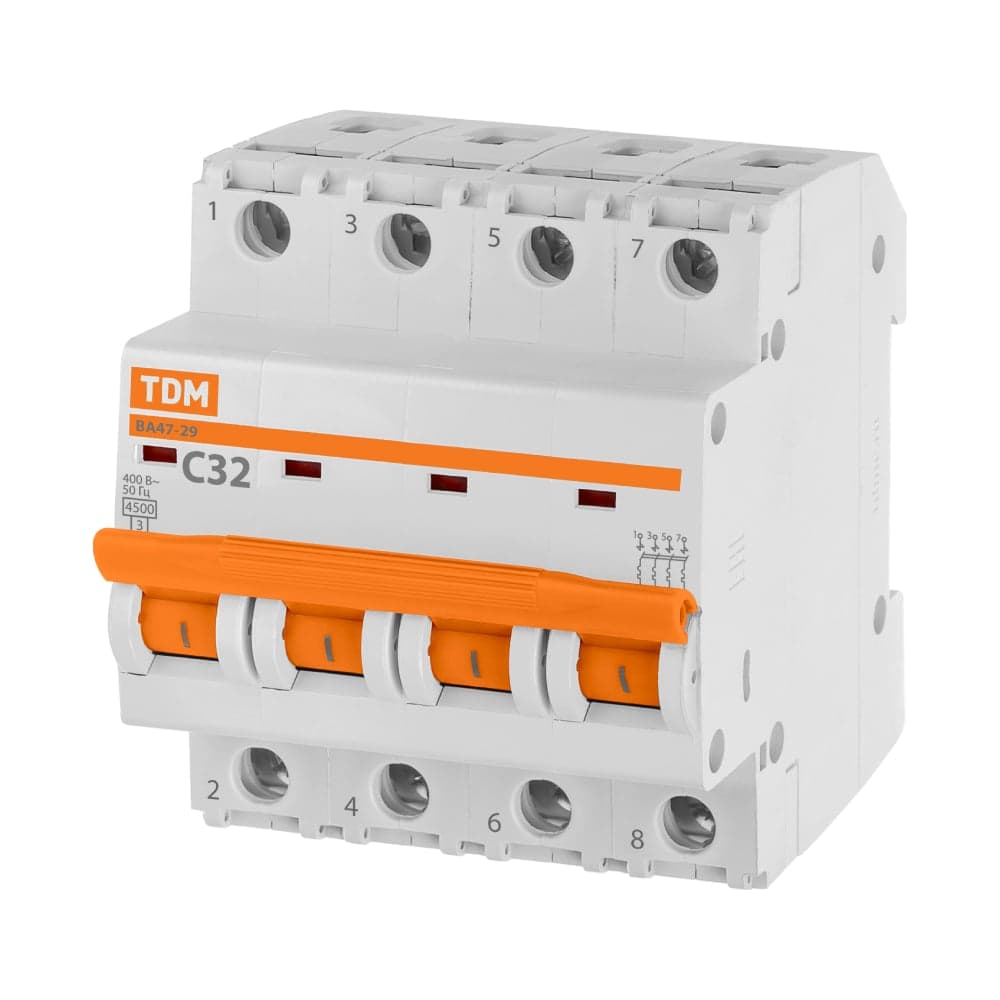 Автоматический выключатель TDM ELECTRIC ВА47-29 4Р 32А 4.5кА С SQ0206-0128
