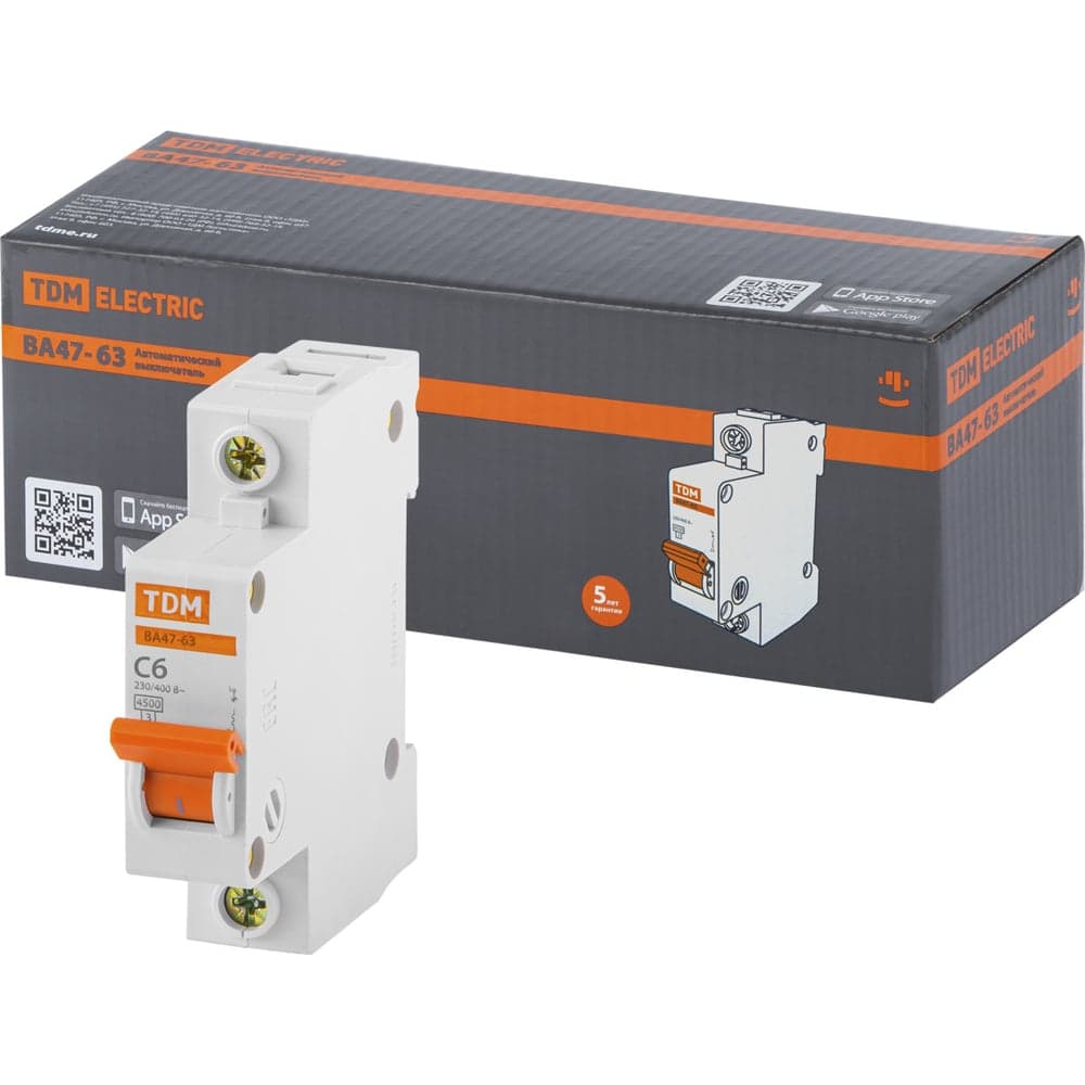 Автоматический выключатель TDM ELECTRIC ВА47-63 1Р 6А 4,5кА х-ка С SQ0218-0001
