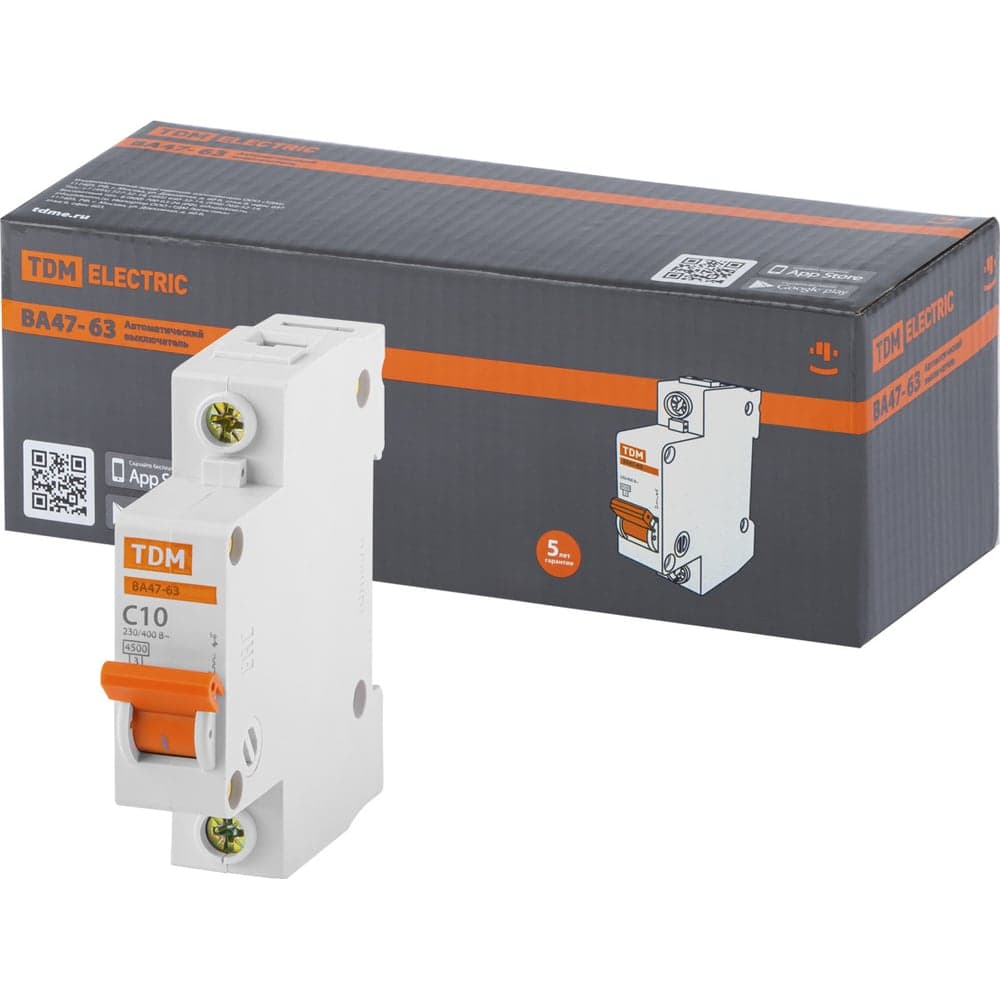 Автоматический выключатель TDM ELECTRIC ВА47-63 1Р 10А 4,5кА х-ка С SQ0218-0002