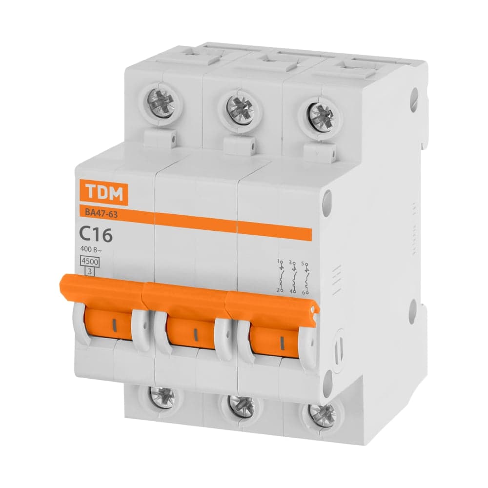 Автоматический выключатель TDM ELECTRIC ВА47-63 3Р 16А 4,5кА х-ка С SQ0218-0019