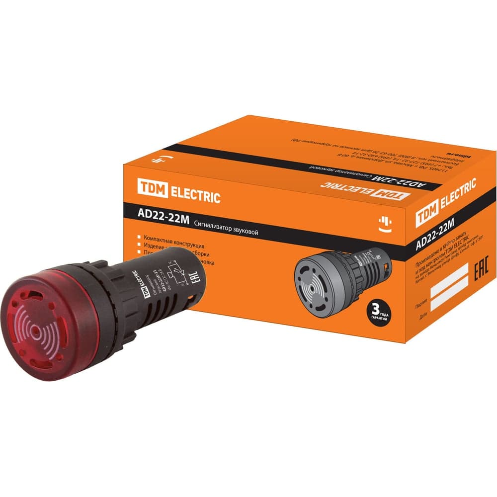 Оповещатель звуковой (сигнализатор) AD22-22M/r23 TDM ELECTRIC d22 мм LED индикация 24 В AC/DC красный SQ0746-0003