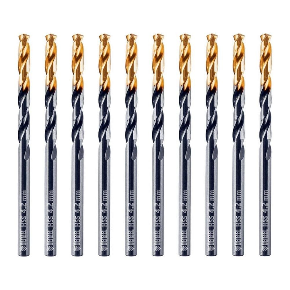 Сверло по металлу Golden Tip 4.2 мм, HSS-Tin, 10 шт, DIN 338 Denzel 717210