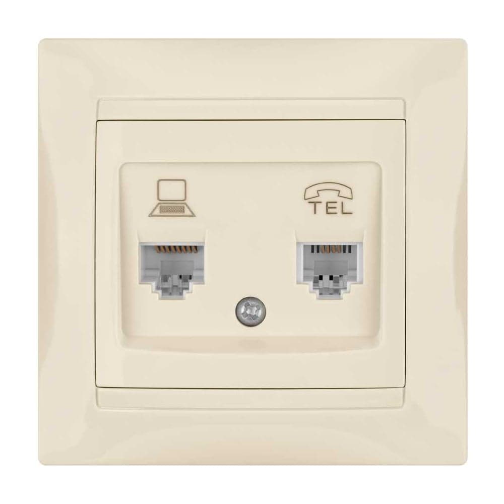 Розетка телефонная RJ11 + компьютерная RJ45, слоновая кость TDM ELECTRIC Лама SQ1815-0119