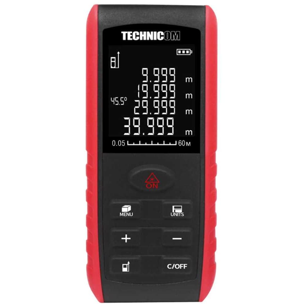 Лазерный дальномер-угломер TECHNICOM дальность 60м, цвет лазера красный, 2 точки отсчёта TC-DAM60R