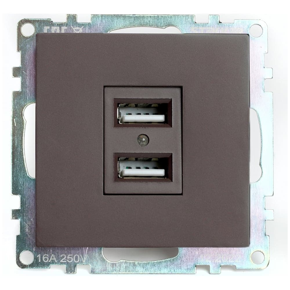 2-местная USB розетка (механизм) STEKKER GLS10-7115-04, 250B, 2,1А, серия Катрин, шоколад 49027