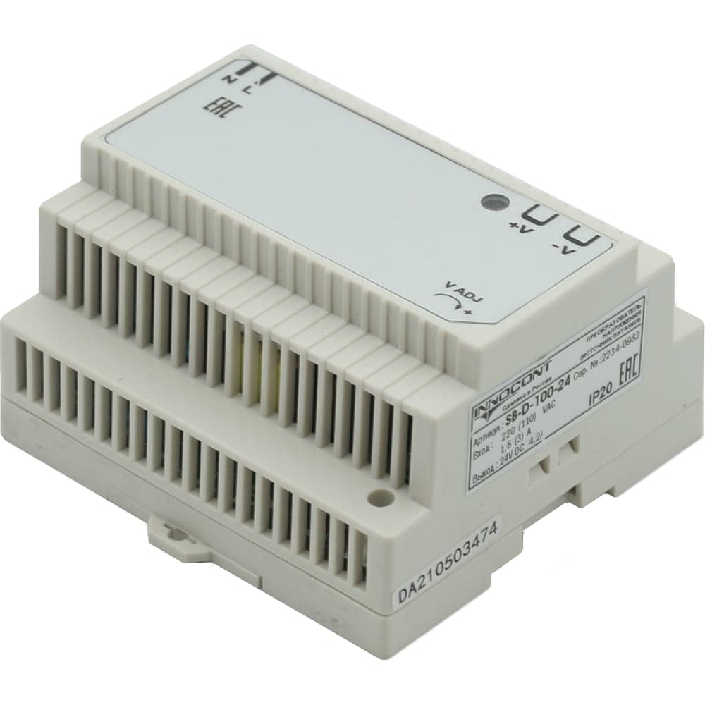 Блок питания INNOCONT -10 +50С, IP20, вход: 220VAC, 1.6А, выход: 100W, 24VDC, 4.2A, типы защиты: КЗ, перегрузка, перенапряжение SB-D-100-24