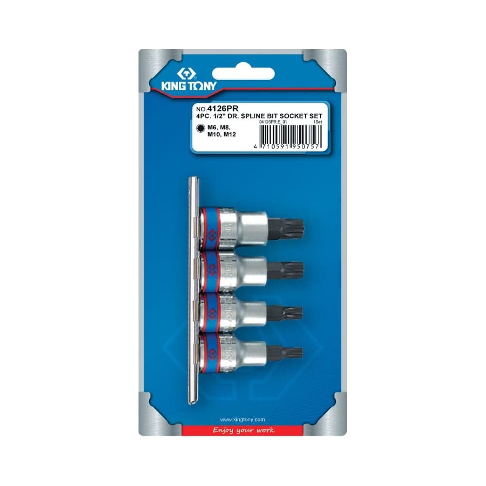 Набор торцевых насадок (1/2", SPLINE, М6-М12, L = 80 мм, 4 предмета) KING TONY 4126PR