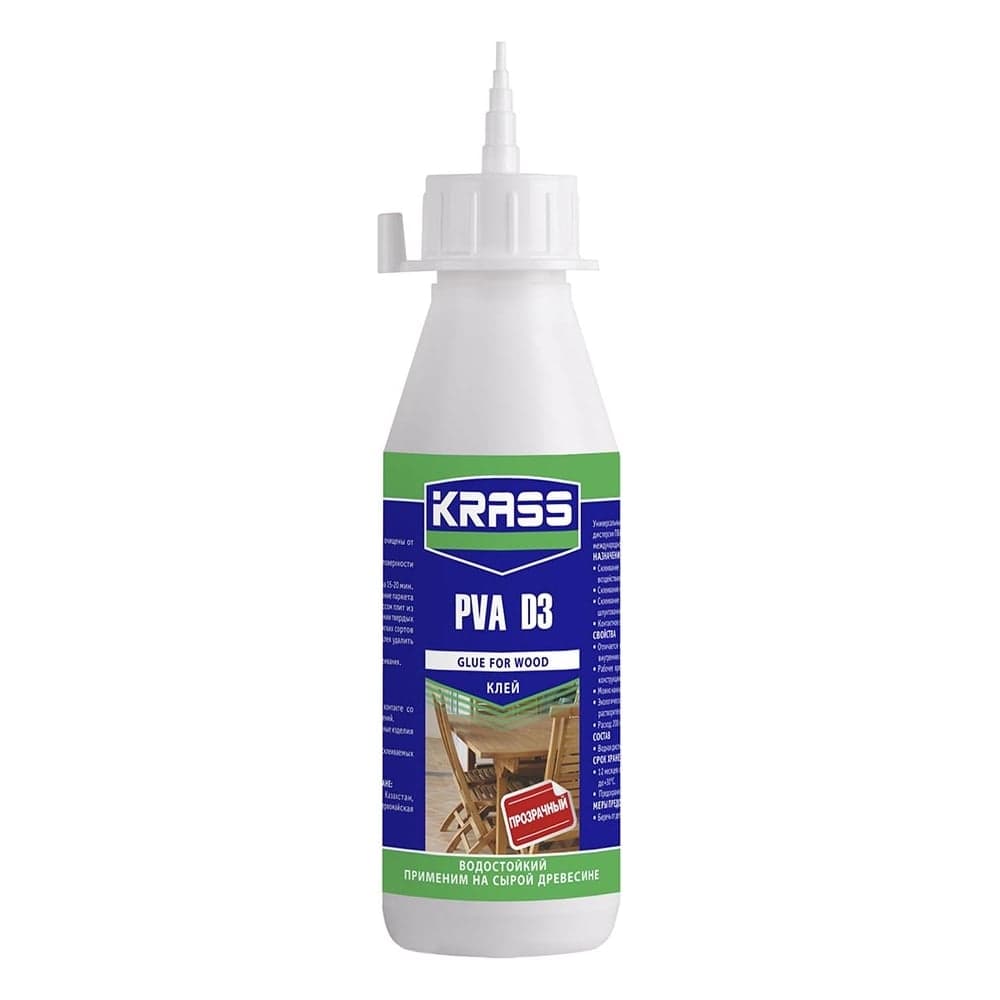 Водостойкий клей KRASS pva d3 для древесины, 0.25 л ЛА-00001476