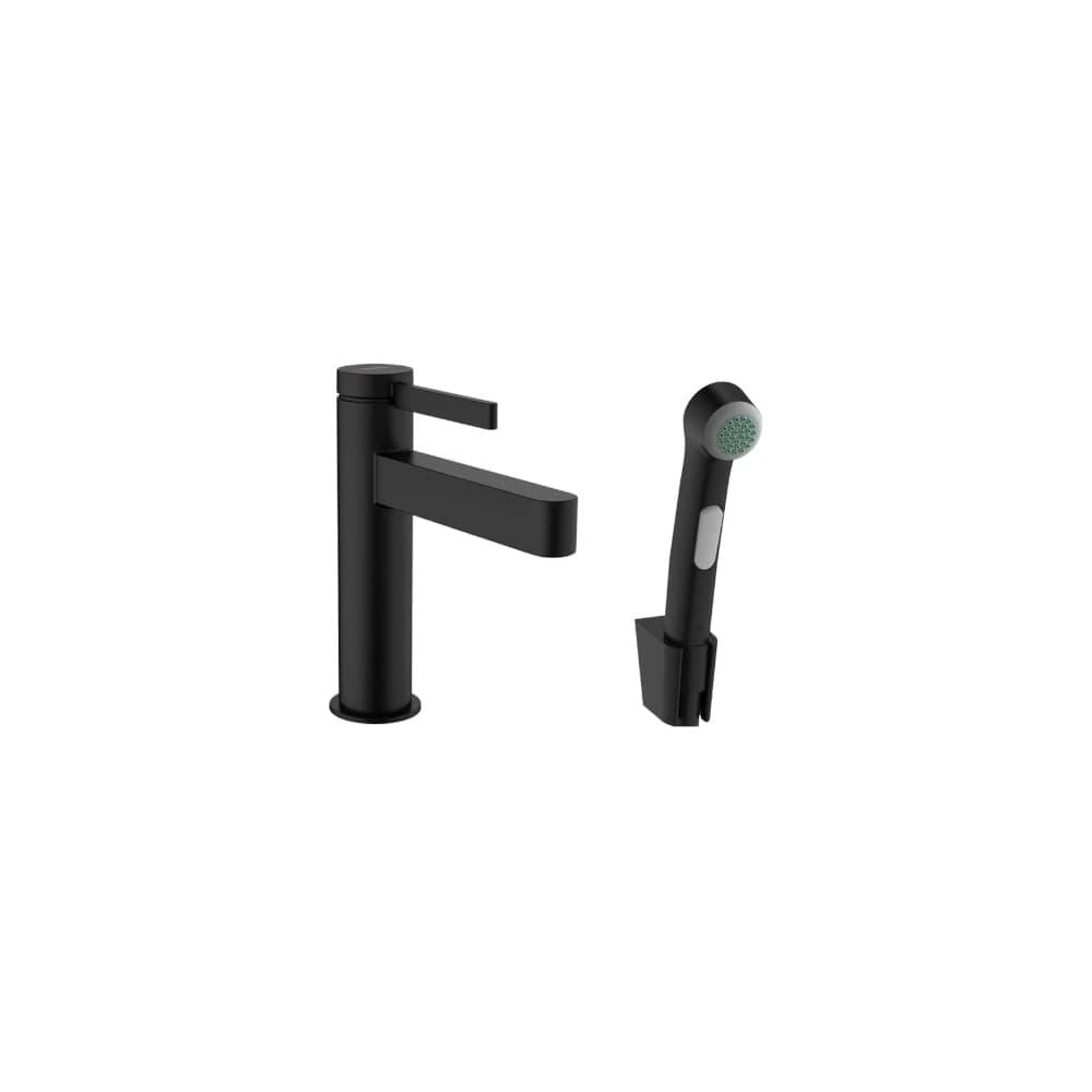 Смеситель для раковины Hansgrohe Finoris 110 с гигиеническим душем, матовый черный 76210670 00000097205