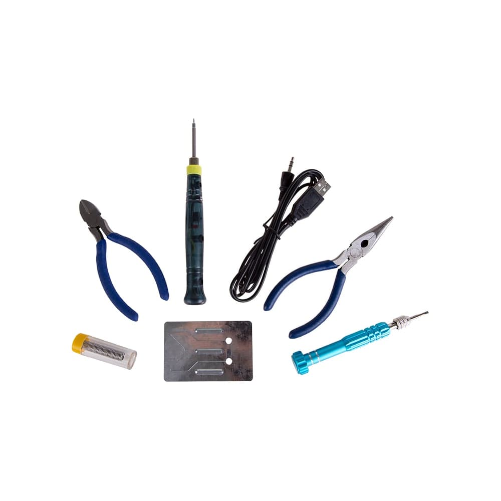 Набор для пайки REXANT паяльник с USB-разъемом 8Вт, кусачки, тонкогубцы, подставка, припой, отвертка 12-0168 - 2