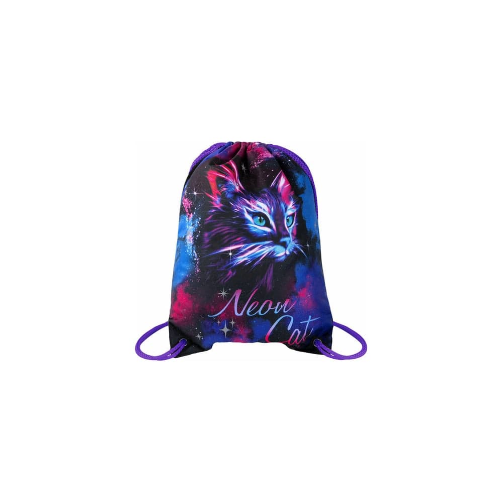 Мешок для обуви BRAUBERG Premium Neon cat, карман, подкладка, светоотражайка, 43x33 см 271621