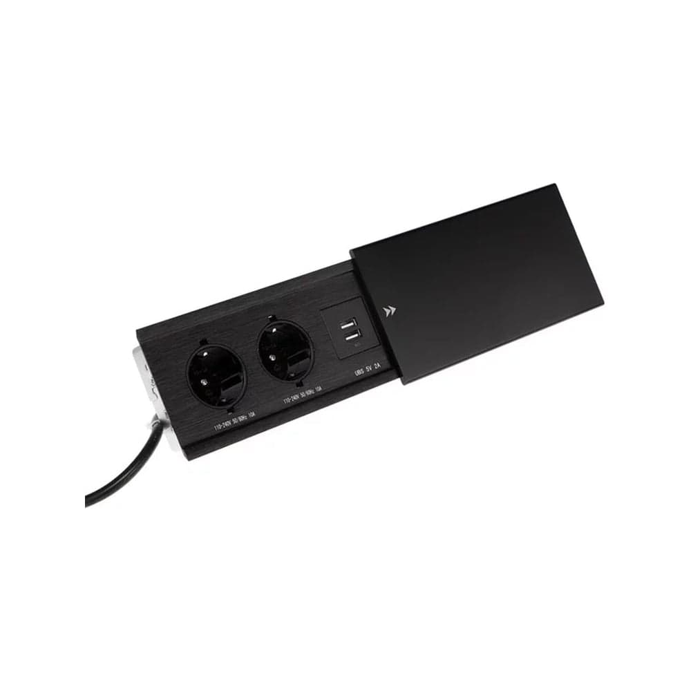 Встраиваемая врезная розетка Inrior розетка в стол, удлинитель, на 2 euro розетки и 2 usb, черный ST-02-20