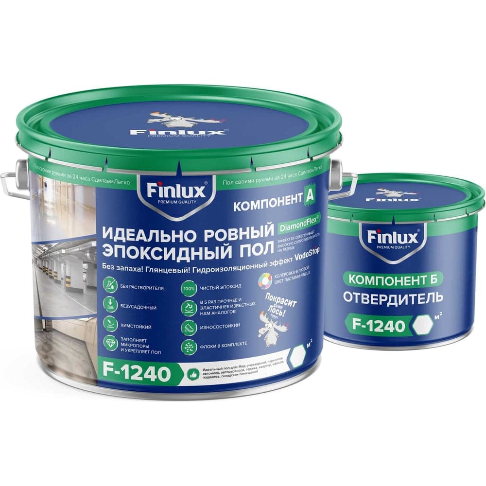 Эпоксидное европокрытие для бетонного пола Finlux F-1240 полуглянцевое, серый, 10 кв.м. 4603783208050