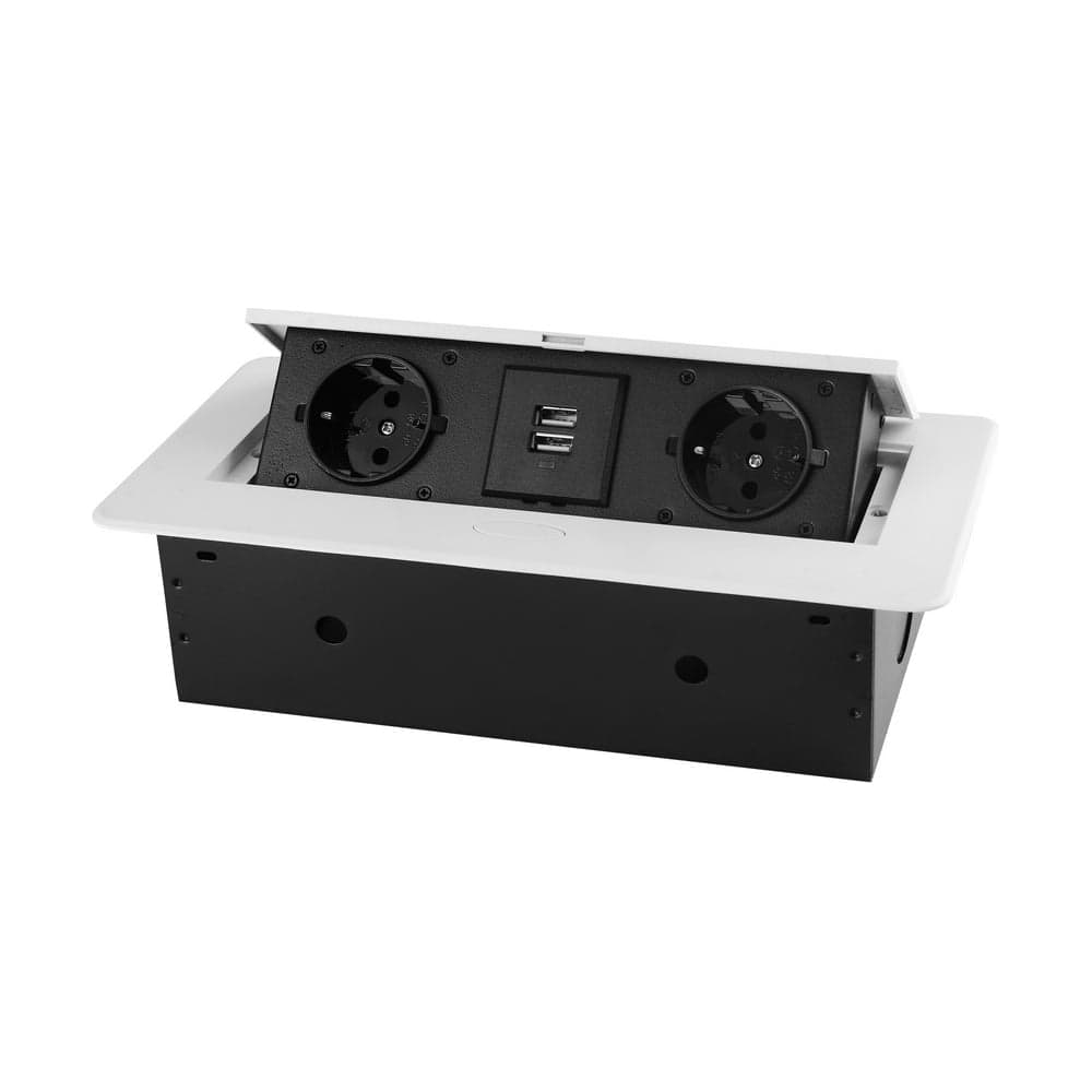 Розетка горизонтальная выдвижная ROCKETSOCKET 2 euro 16a, 2 usb a с блоком 5в/2.1а, проводка, цвет белый SHS018-W
