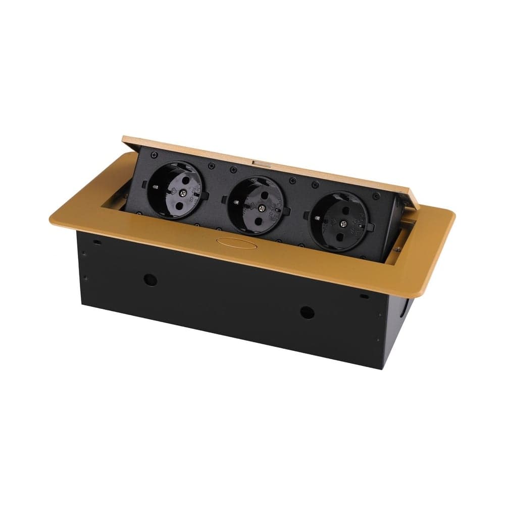 Розетка горизонтальная выдвижная ROCKETSOCKET 3 euro 16a, проводка, цвет золотой SHS017-G