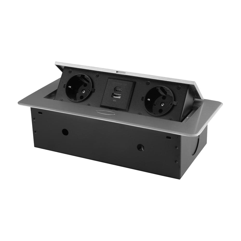 Розетка горизонтальная выдвижная ROCKETSOCKET 2 euro 16a, usb type a+c с блоком 18w, проводка, цвет серый SHS019-S
