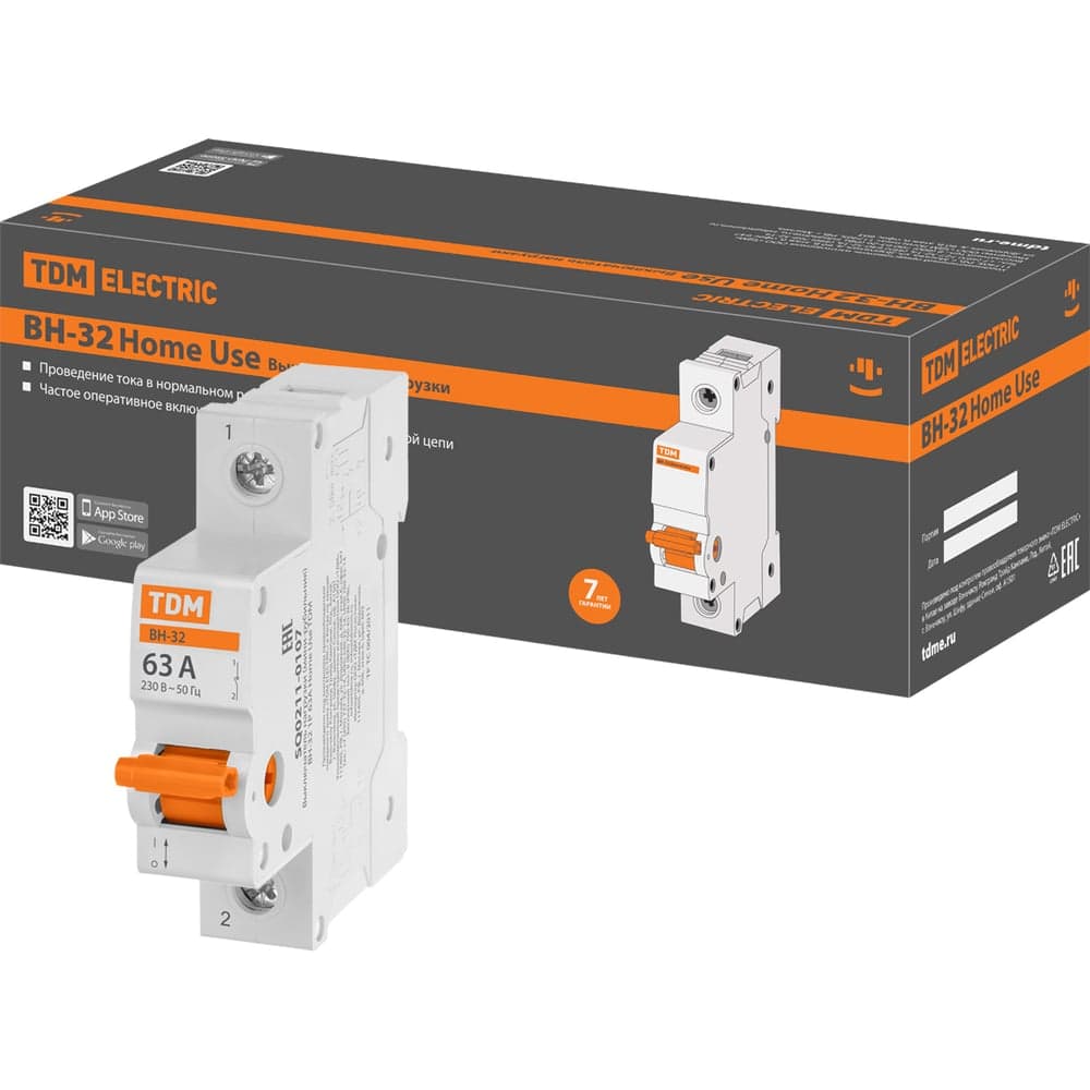 Выключатель нагрузки TDM ELECTRIC (мини-рубильник) ВН-32 1P 63A Home Use SQ0211-0107