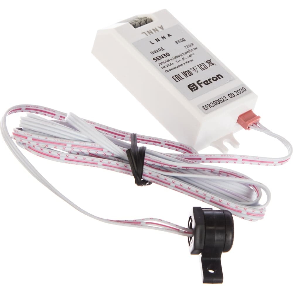 Датчик движения Feron SEN30 230V 500W 5-8 см 30 белый с кабелем 1,5 м 22068