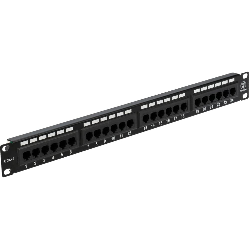 Патч-панель REXANT 19", 1U, 24 порта, UTP, RJ-45, CAT 5e 04-0021