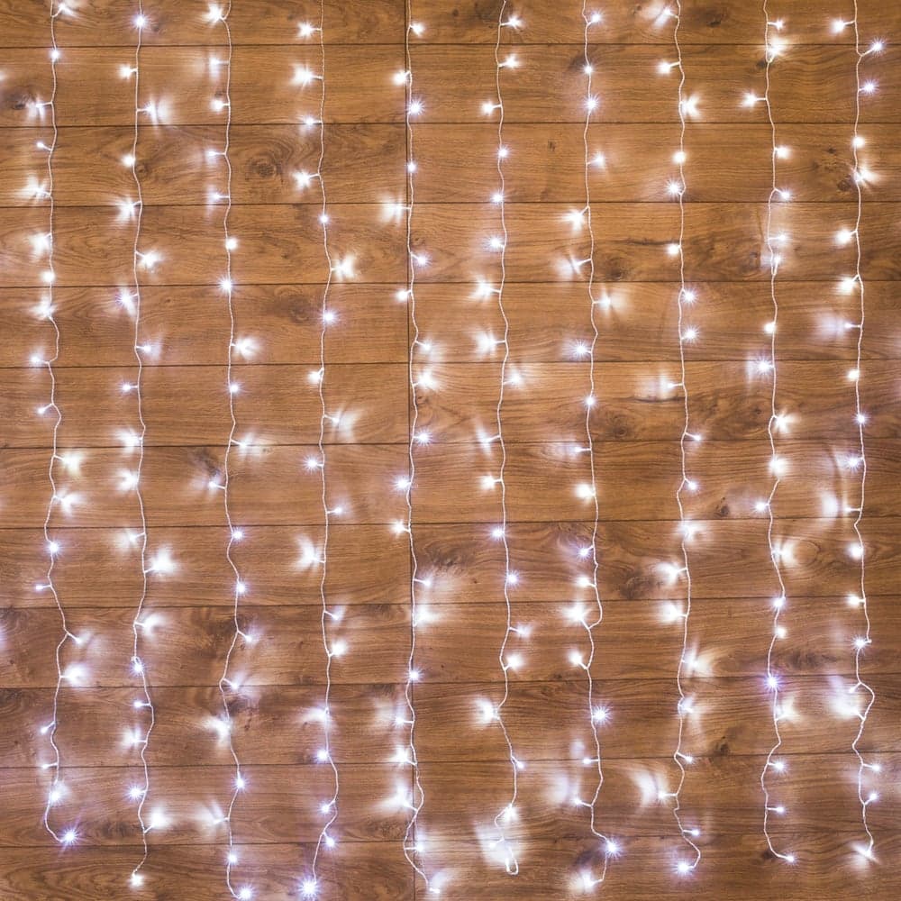 Гирлянда Neon-Night ДОЖДЬ занавес 1.5х1.5м, прозрачный ПВХ, 144 LED БЕЛЫЕ IP20 235-035