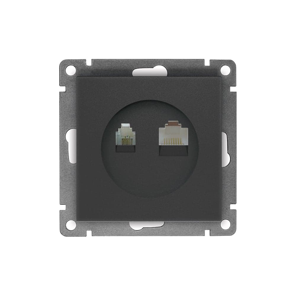 Компьютерная+телефонная розетка UNIVersal серия афина, с/у, 1а, rj45, rj12, графит еврослот A0052-Gr